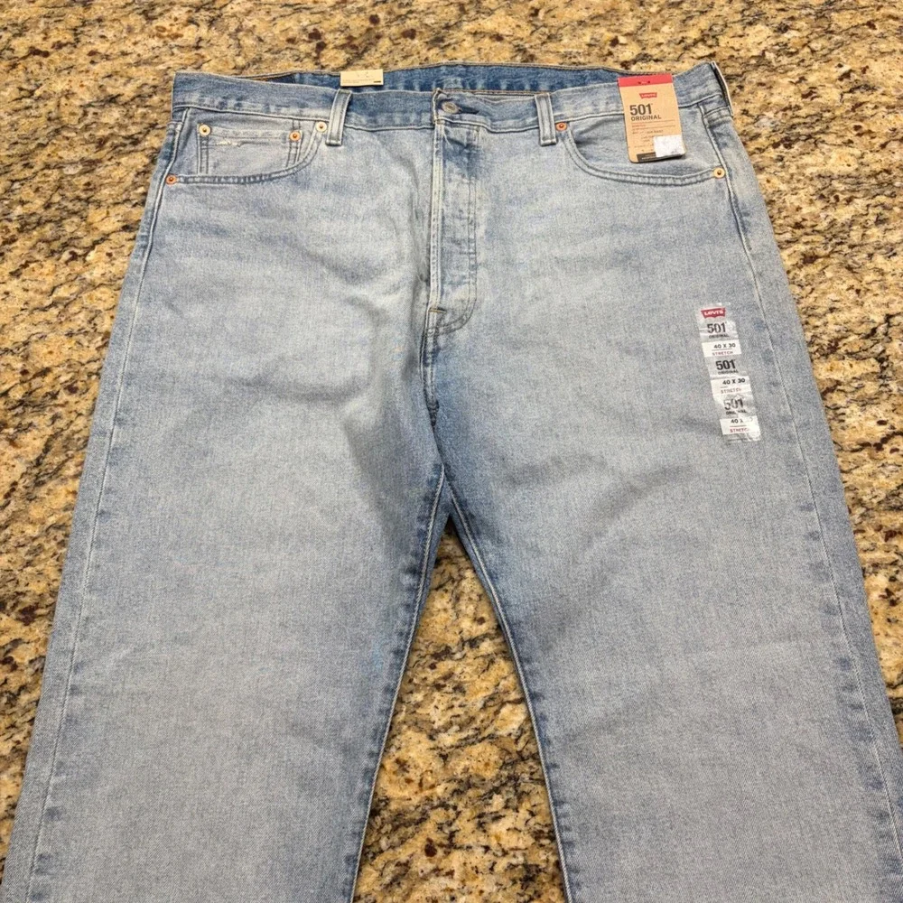 Levis 501 Original Fit Mens Light Wash Blue Stretch Denim Jeans 40x30 ws